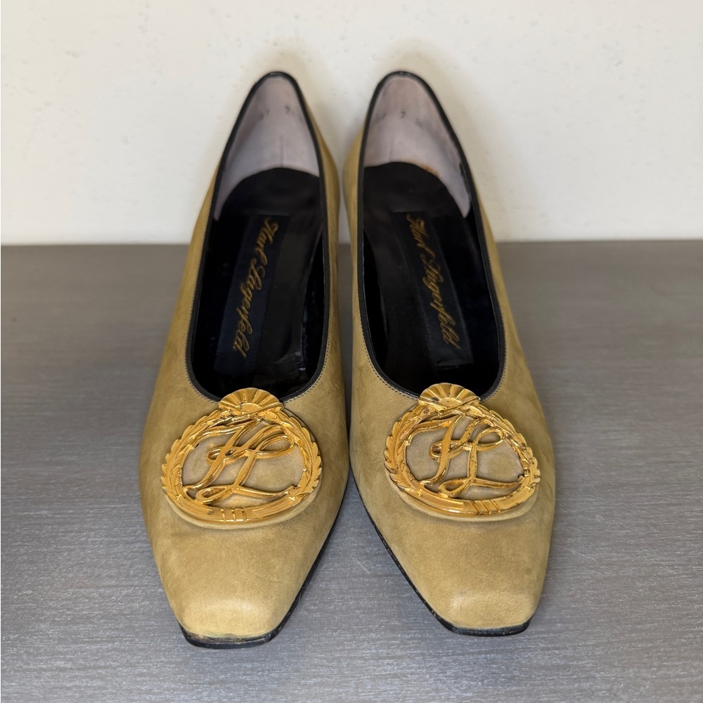 Karl Lagerfeld Vintage Slip On Suede Kitten Heels  Made  In France Size 7 2A - Picture 5 of 11